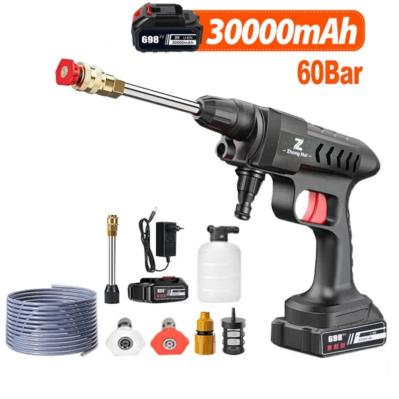 Wireless High Pressure Car Washer 30000mAh Car Wash Water Machine Gun With Li-ion Battery Self Priming Sustain Washing