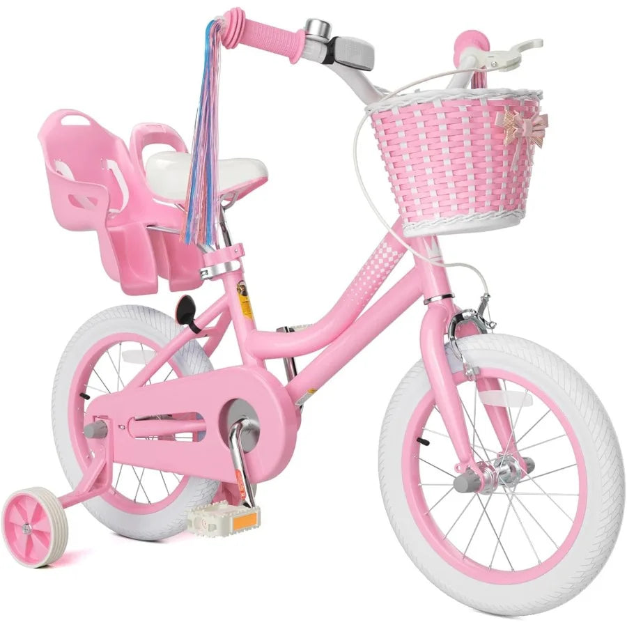 Toddler Girls Bike for Age 2-12 Years Old 12 14 16 20 Inch Girls Bike with Training Wheels and Doll Seat Bicycle with Basket Ad