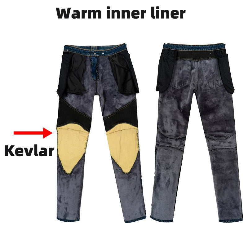 Men Winter Motorcycle Jeans Motocross Blue Pants Racing Protective Gear Rider Pants Anti-fall New Outdoor Riding Motos Trousers