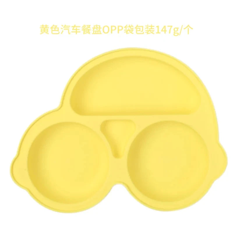 2024New Baby Safe  Silicone Suker Plate Cartoon Children Dishes Feeding Toddler Training Tableware Retro Kids Smile Face Plate