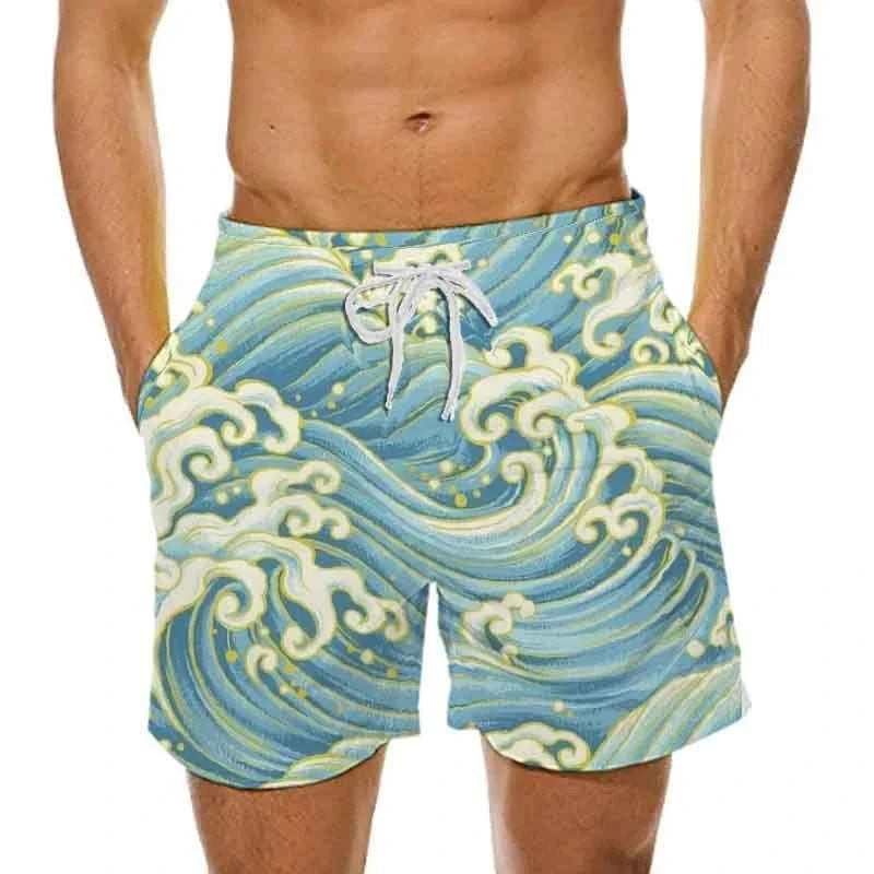 Sea Wave Graphic Beach Shorts For Men Dragon Cloud 3D Print Short Pants Summer Sports Swim Trunks Leisure Oversized Ice Shorts