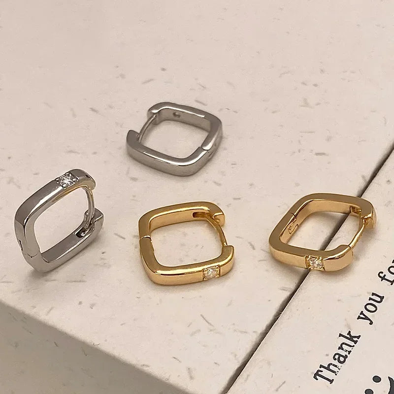 Real 925 Sterling Silver Zircon Square Hoop Earrings for Women Minimalist Fine Jewelry Trendy Geometric Accessories