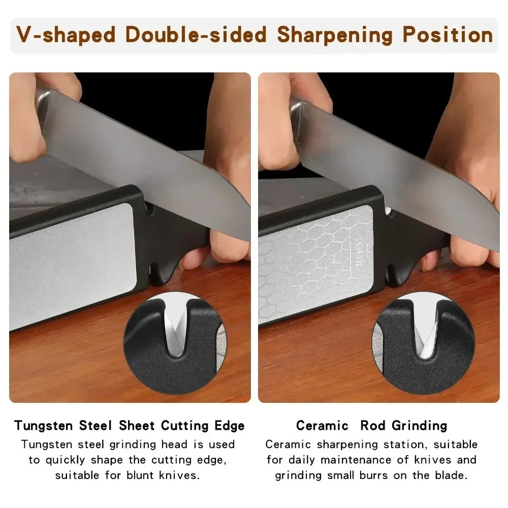 Best-Seller 5-in-1 Knife Sharpener, 400/1000 Grit Diamond Tungsten Steel with Anti-Skid Base for Home Outdoor