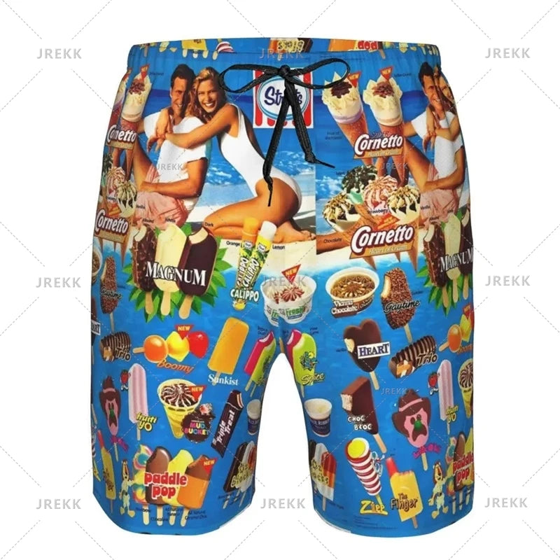 Ice Cream Poster Beach Shorts Men Kids Hot Sale Summer Popsicle Pattern Swimming Trunks Cool Street Oversized Short Pants