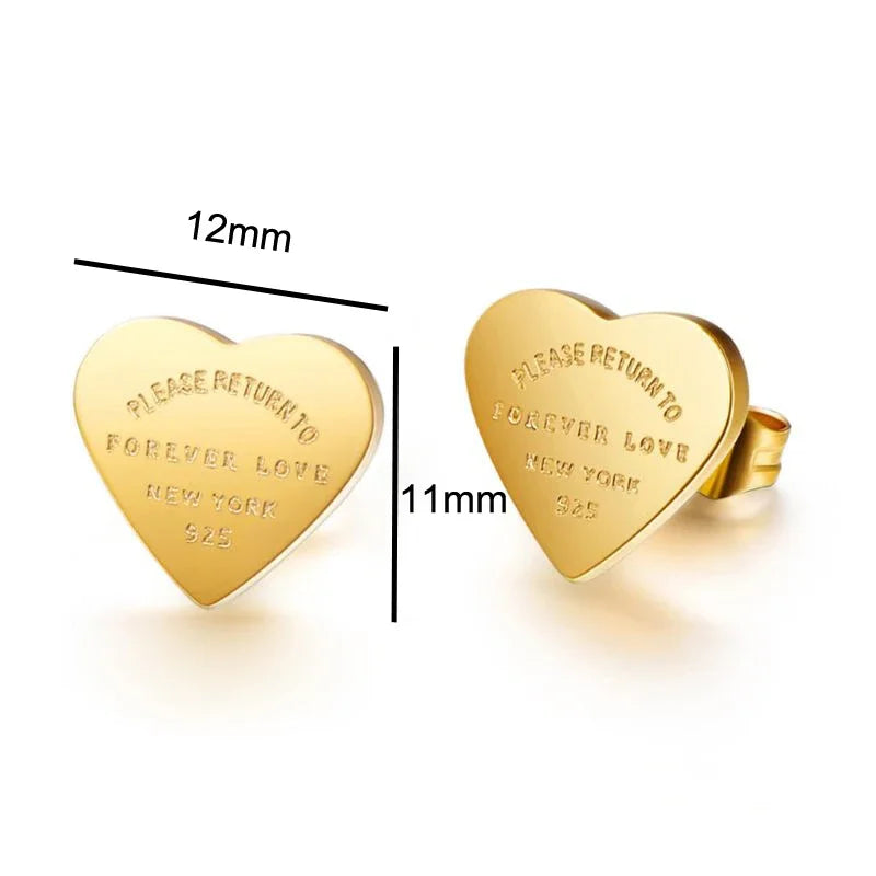 Stainless Steel Forever Love Heart Earrings Small Cute Stud Earrings for Women Wedding Party Jewelry