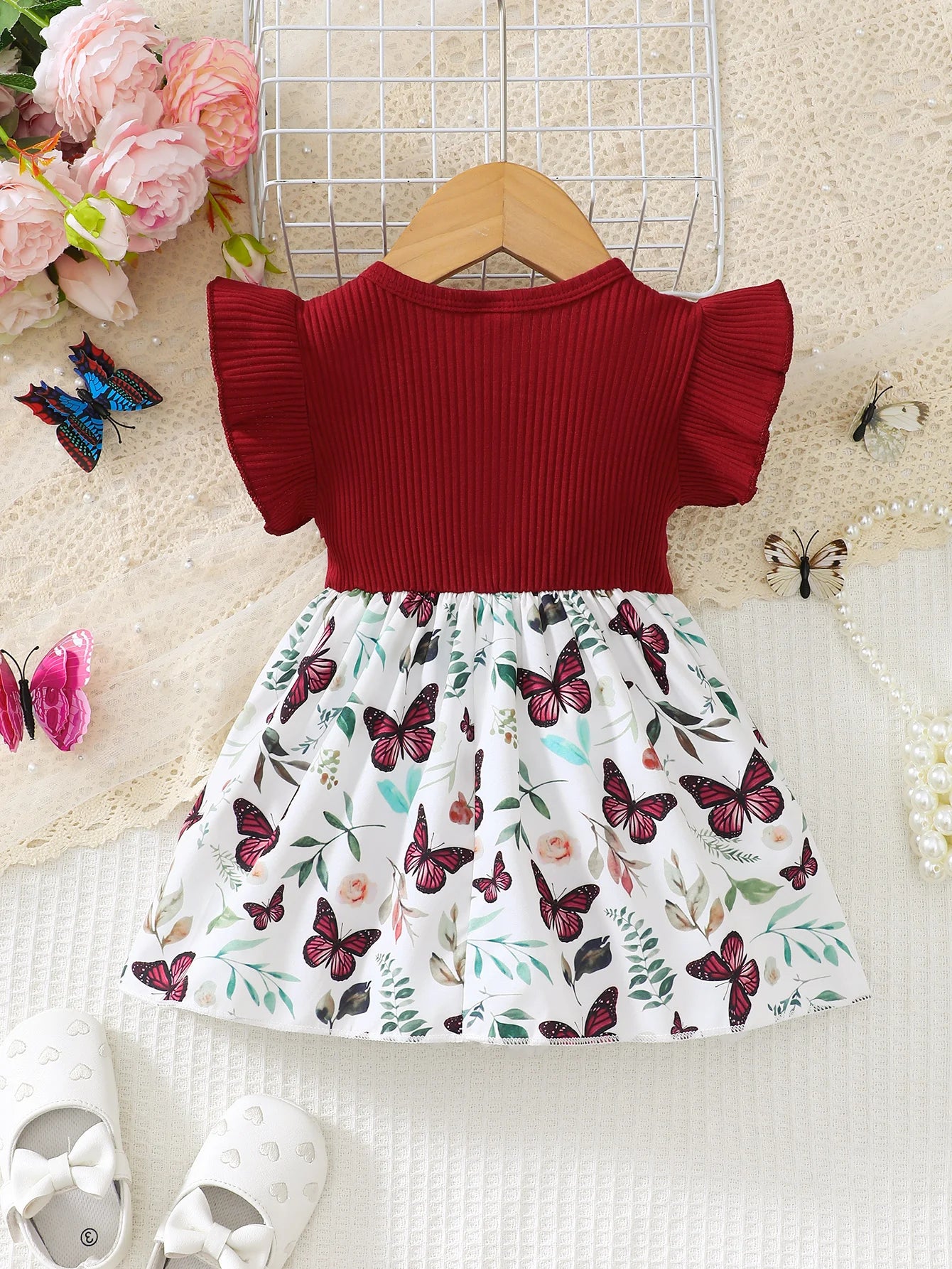 Baby Girl Summer Fashion Cute Ruffled Butterfly Print Dress