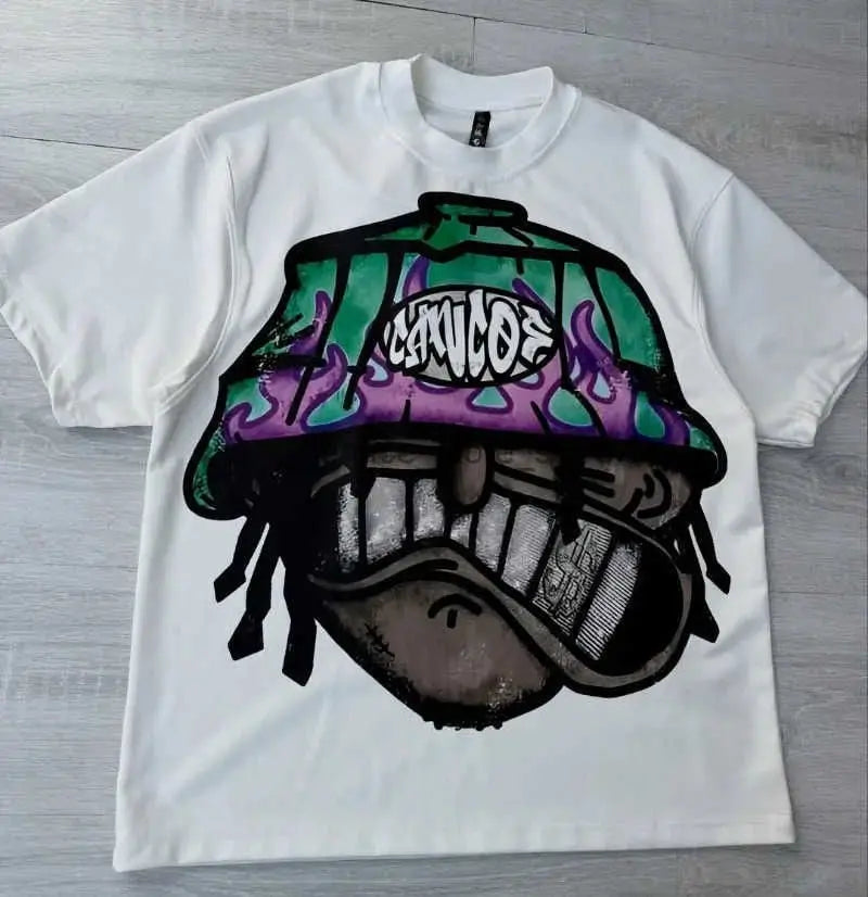 Y2k Harajuku Streetwear Men and Women Short Sleeved Fashion New Cartoon Print Design Shirt Retro Hip Hop Trend Oversized T-Shirt