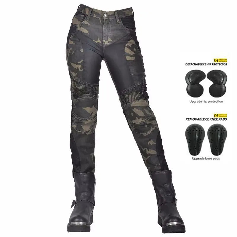 Camo Dual Spring Summer Riding Collection Classic Denim PK720 Motorcycle Female Pants Motocicleta Elastic Fit Jeans 4 Gears