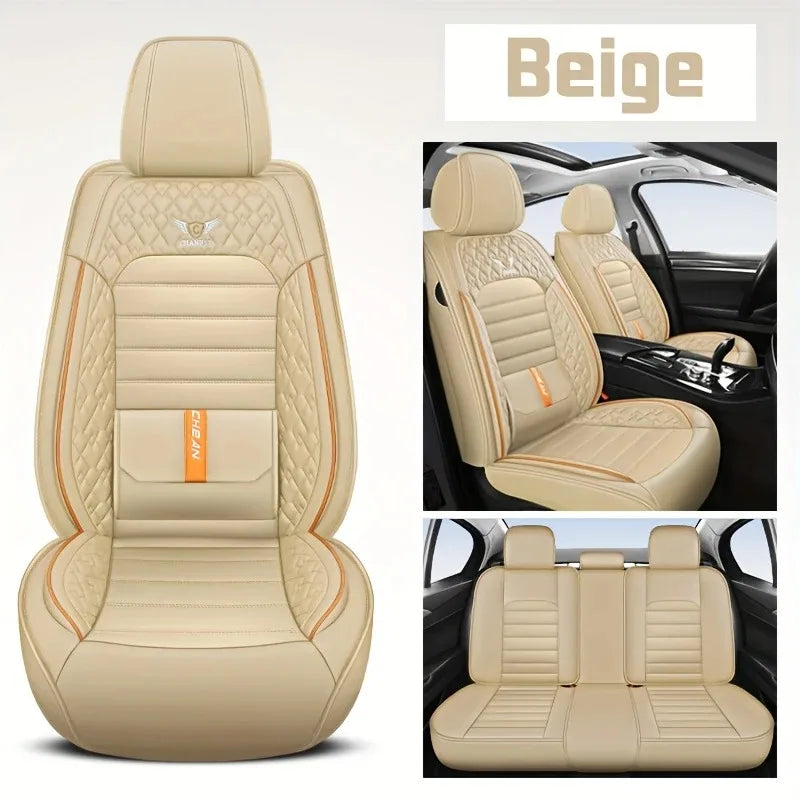 5 Seat Full Set Breathable Napa Leather Car Seat Cover - Luxury Fitted, Ergonomic Design With Fixed Lumbar Support