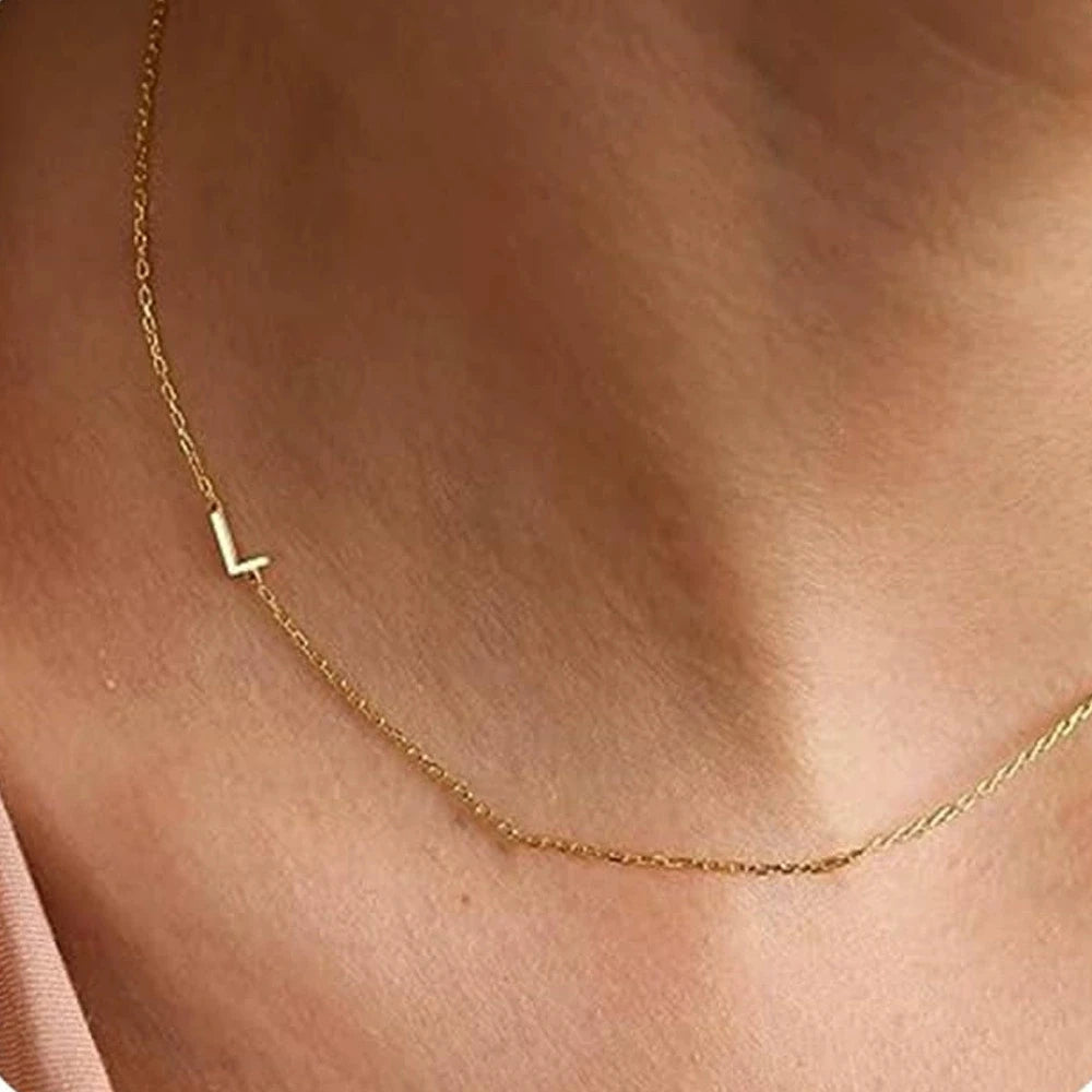 Sideways English Letter Initial Necklace 18K Gold Plated Stainless Steel Necklace Minimalist Initial Pendant Necklace for Women
