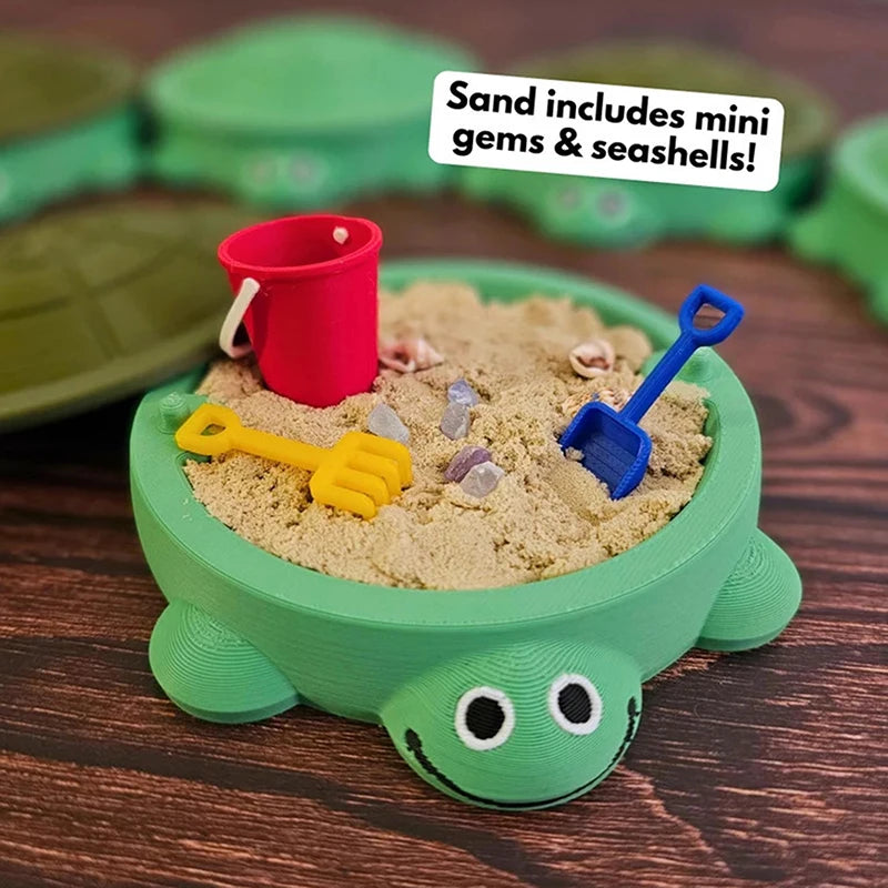 Portable turtle sandbox children's beach toy cute green turtle shaped plastic sand basin can be used to hold sand without tools
