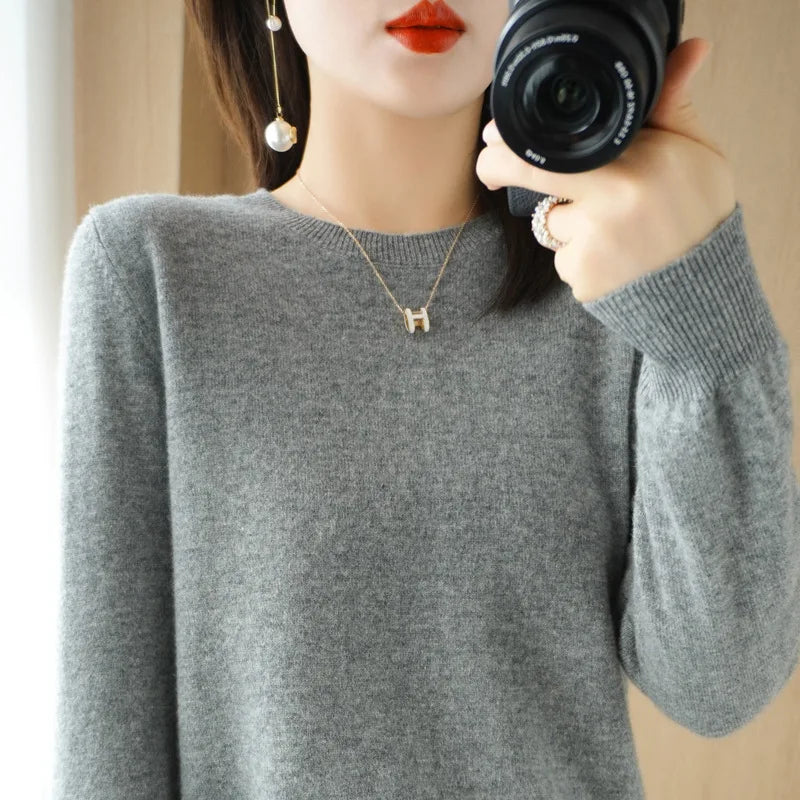 Autumn And Winter Cashmere Sweater Women's Crew Neck Pullover Casual Knitted Top Women's Short Undercoat Fashion 18 Colors