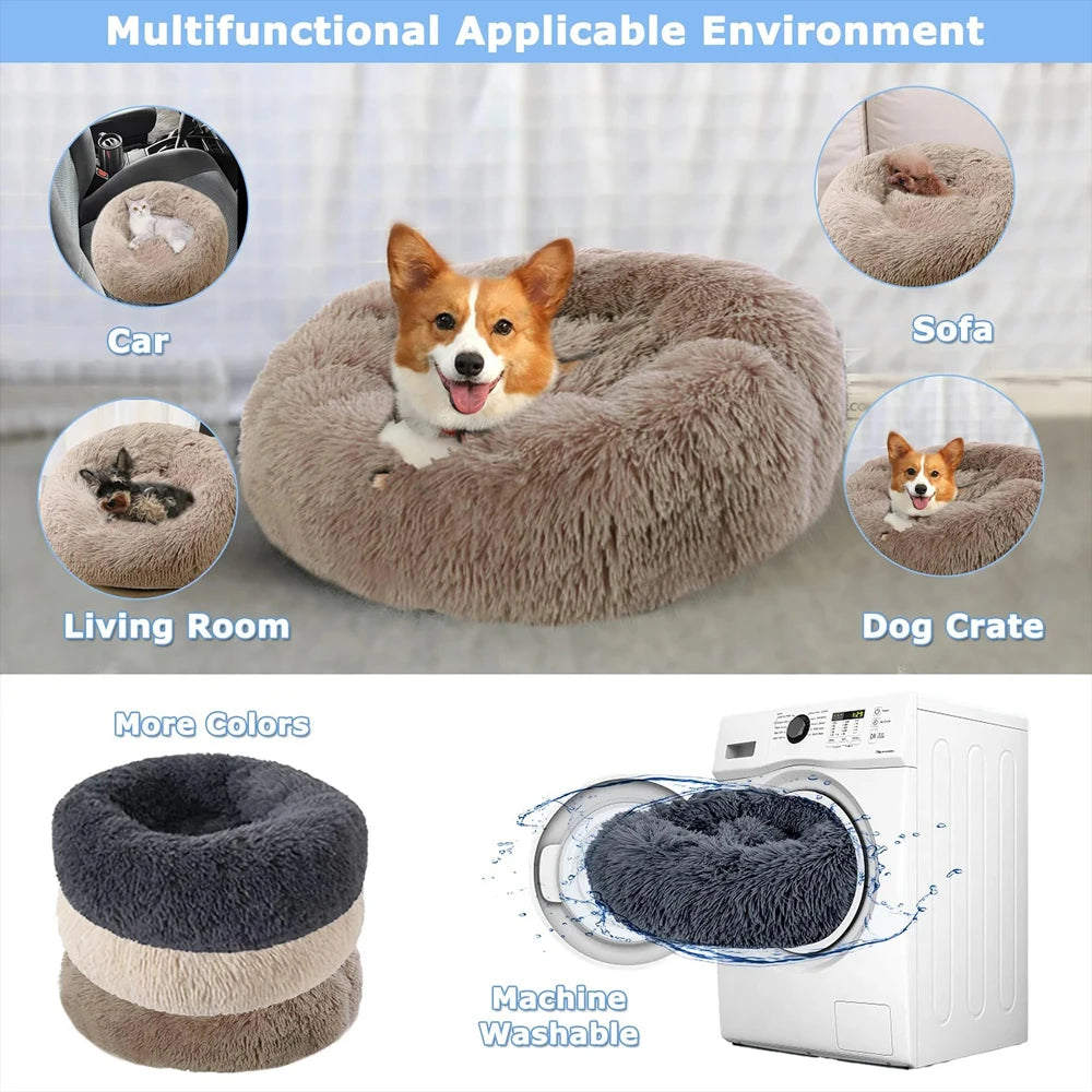 40-90cm Small Cat Bed Long Plush Dog House Round Large Dog Bed for Medium Dog House Super Soft Winter Warm Sleeping Nest