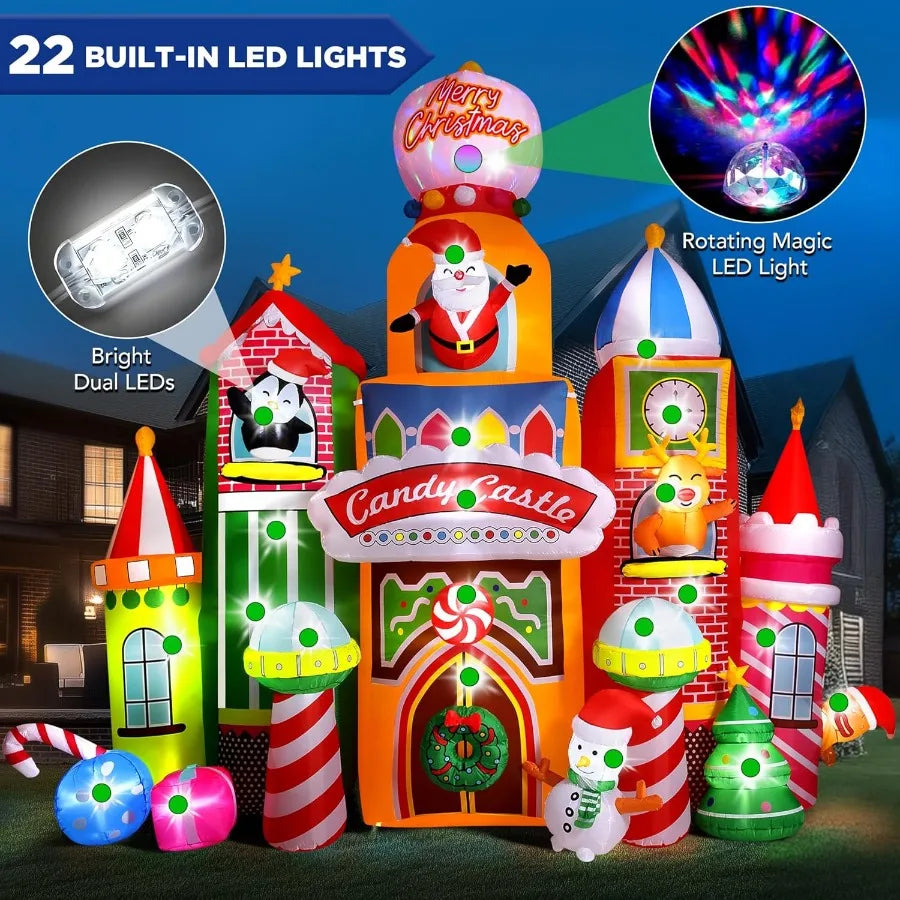 13.5 FT Tall Candy Castle Christmas Inflatables Outdoor Decorations Blow Up Christmas Decorations with Built-in Rotating Light