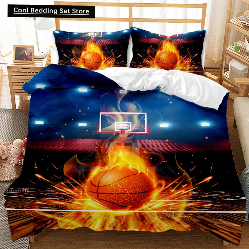 3D Basketball King Queen Duvet Cover Sports Theme Bedding Set for Kids Teens Boys Ball Game Bedroom Decor Soft Comforter Cover