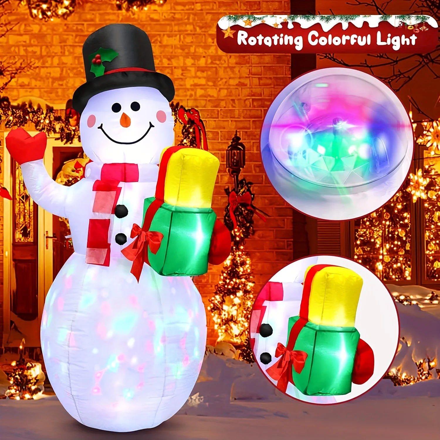 5FT Christmas Inflatable Snowman Model Decor Built-in LED Light Glowing Xmas Blow Up Snowman Garden Yard Party Holiday Ornament
