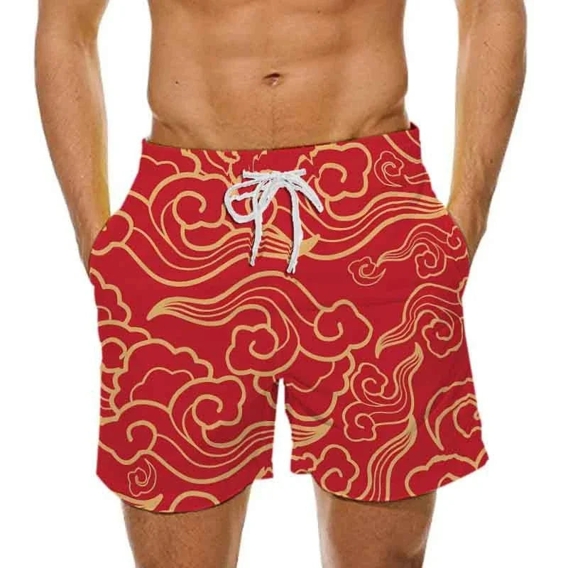 Sea Wave Graphic Beach Shorts For Men Dragon Cloud 3D Print Short Pants Summer Sports Swim Trunks Leisure Oversized Ice Shorts