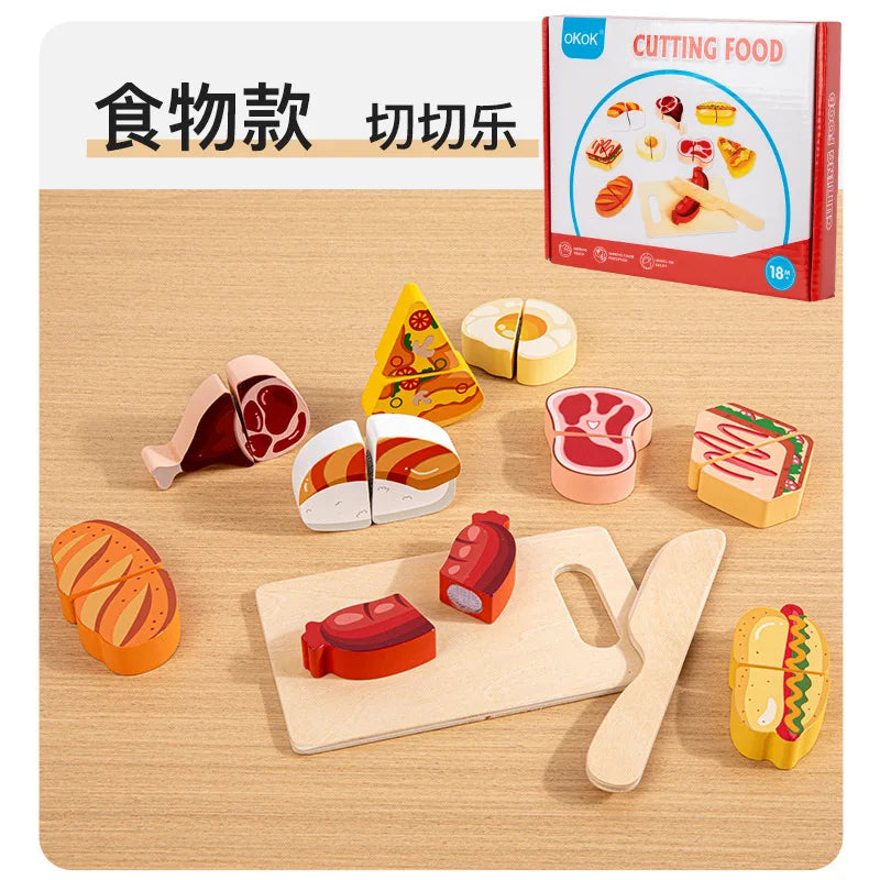 Simulation Kitchen Pretend Toy Wooden Classic Game Educational Toy For Children Kids Gift Cutting Fruit Vegetable Food Set