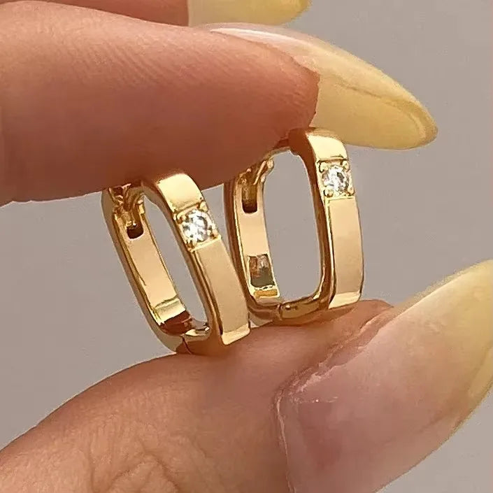 Real 925 Sterling Silver Zircon Square Hoop Earrings for Women Minimalist Fine Jewelry Trendy Geometric Accessories