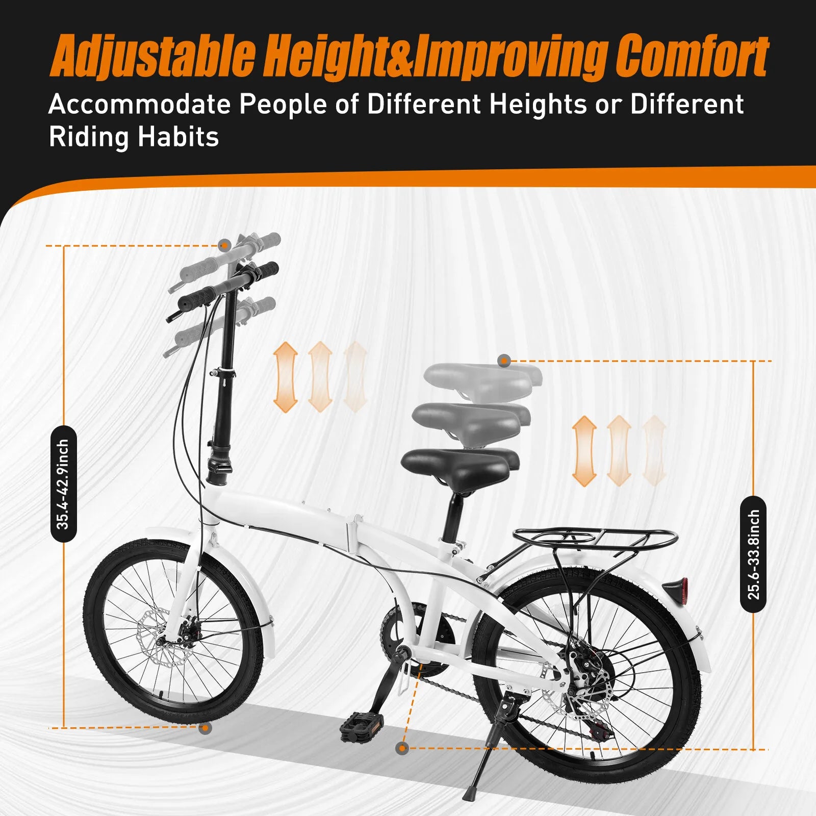 20 Inch Folding Bike 7 Speed Gears High Carbon Steel Frame Adjustable Seat Portable Bicycle for Adults
