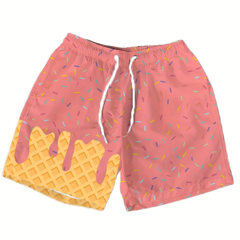 Multi Color Ice Cream Graphic Beach Shorts For Men Kids 3d Printed Cartoon Hawaiian Swimming Trunks Summer Loose Board Shorts