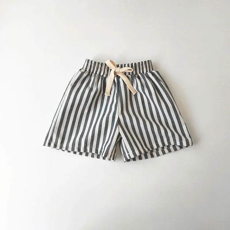 Children's Clothing Vintage Linen Cotton Stripe Pants Baby Boy Girl Casual Shorts Spring Summer Girls Loose Trousers and Shorts