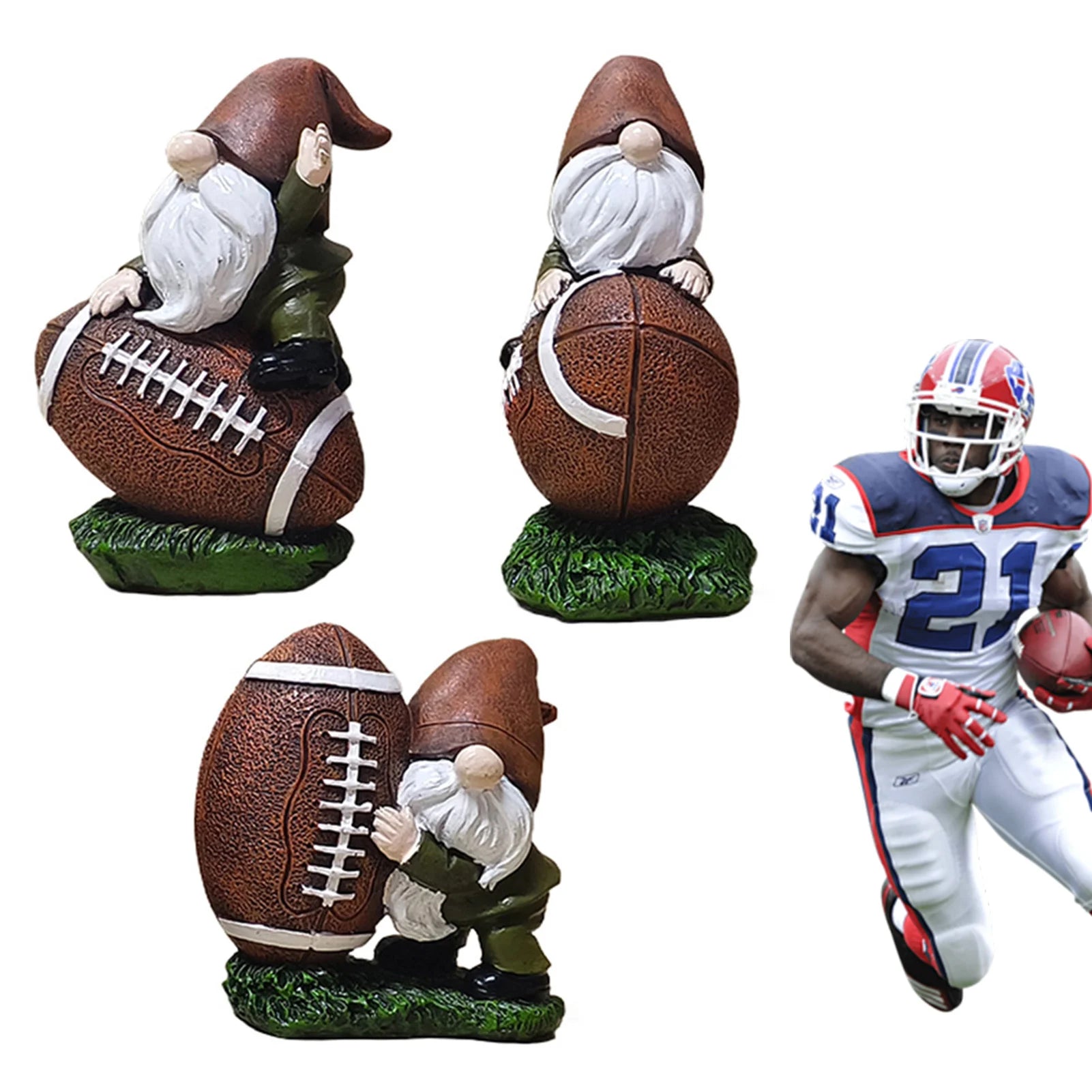 3pcs Rugby Gnome Statue Resin Decoration For Super Bowl Indoor Outdoor Garden Table Miniature Ornament 10.5x6.5x4.5cm