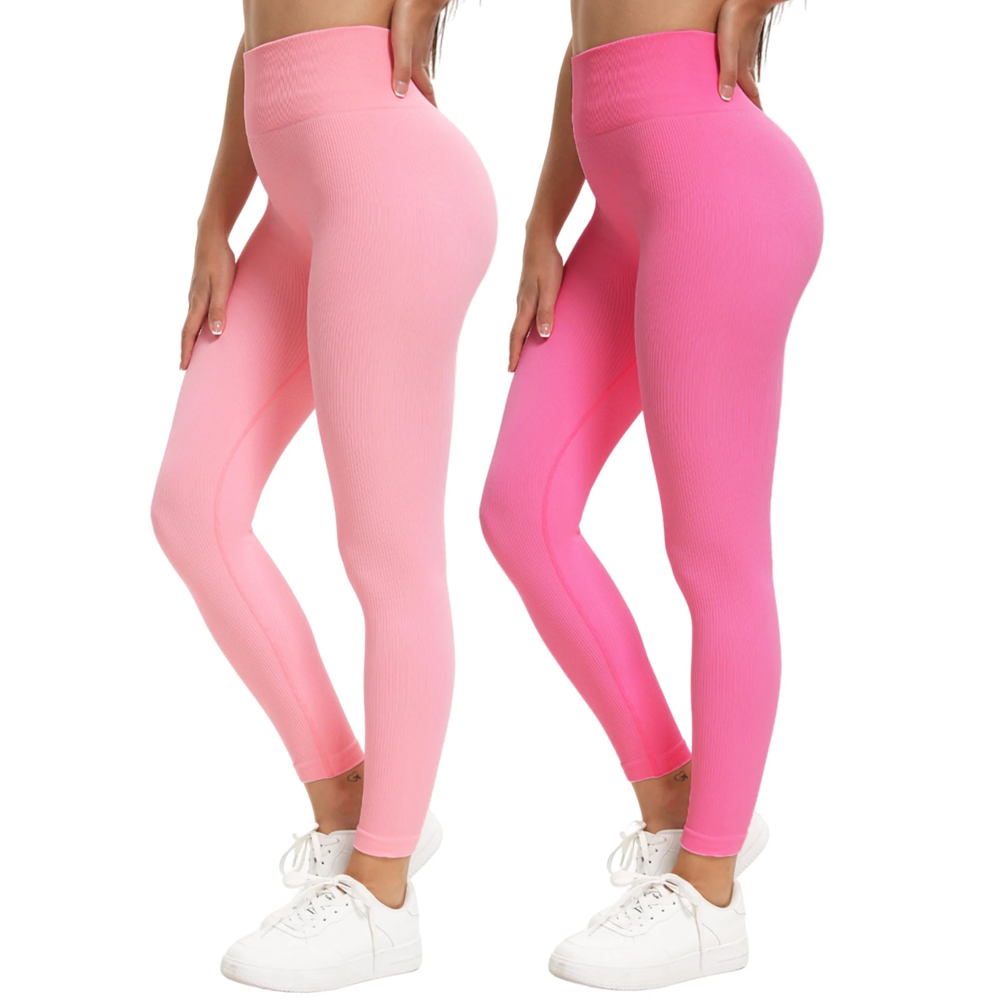 2 Pack Women's High Waisted Sexy Butt Lifting Seamless Solid Color Yoga Leggings Elastic And Breathable Fitness Sports Pants