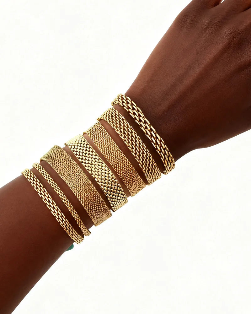 Stainless Steel 18K Gold Plated Bracelet for Women, Adjustable Weaving Mesh Chain, Exquisite Jewelry Gift