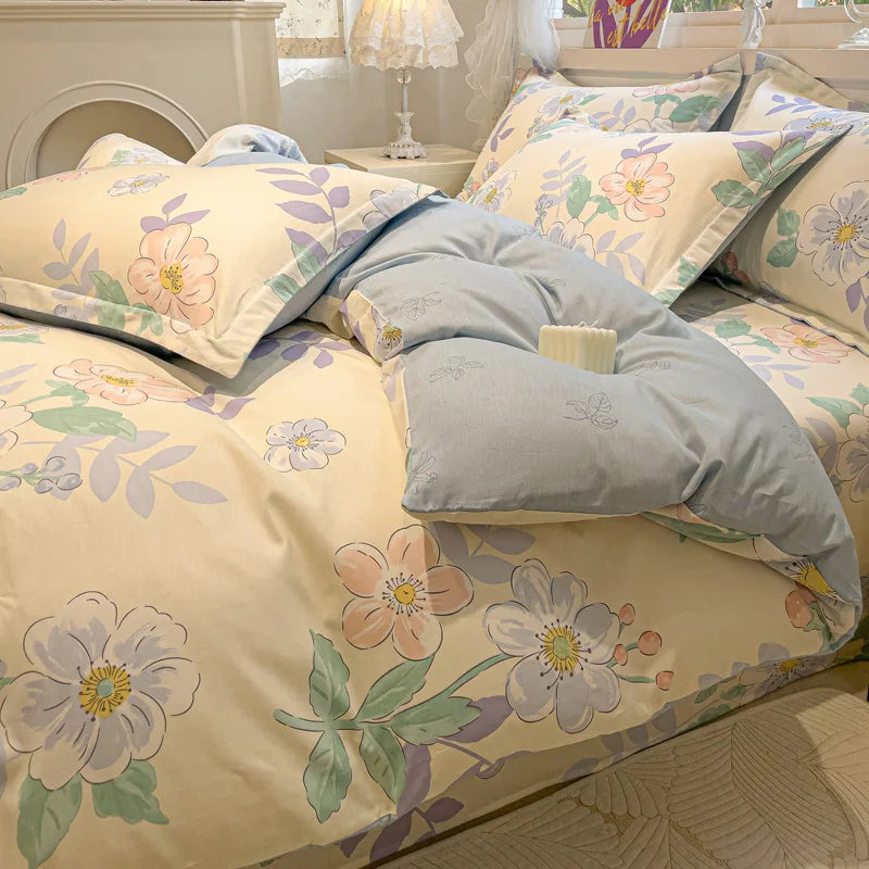 100% Cotton Luxury Floral Style Bedding Set 3 Piece, Duvet Cover Set 1 Duvet Cover 2 Pillowcase,Single/Double/200x200/220x240