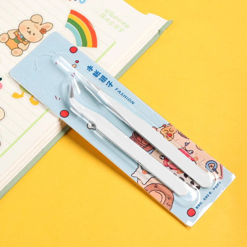 Stainless Steel Straight Curved Tweezers Colorful Pink Blue Purple DIY Eyelash Tweezer Nail Art Sticker Rhinestones Picking Tool