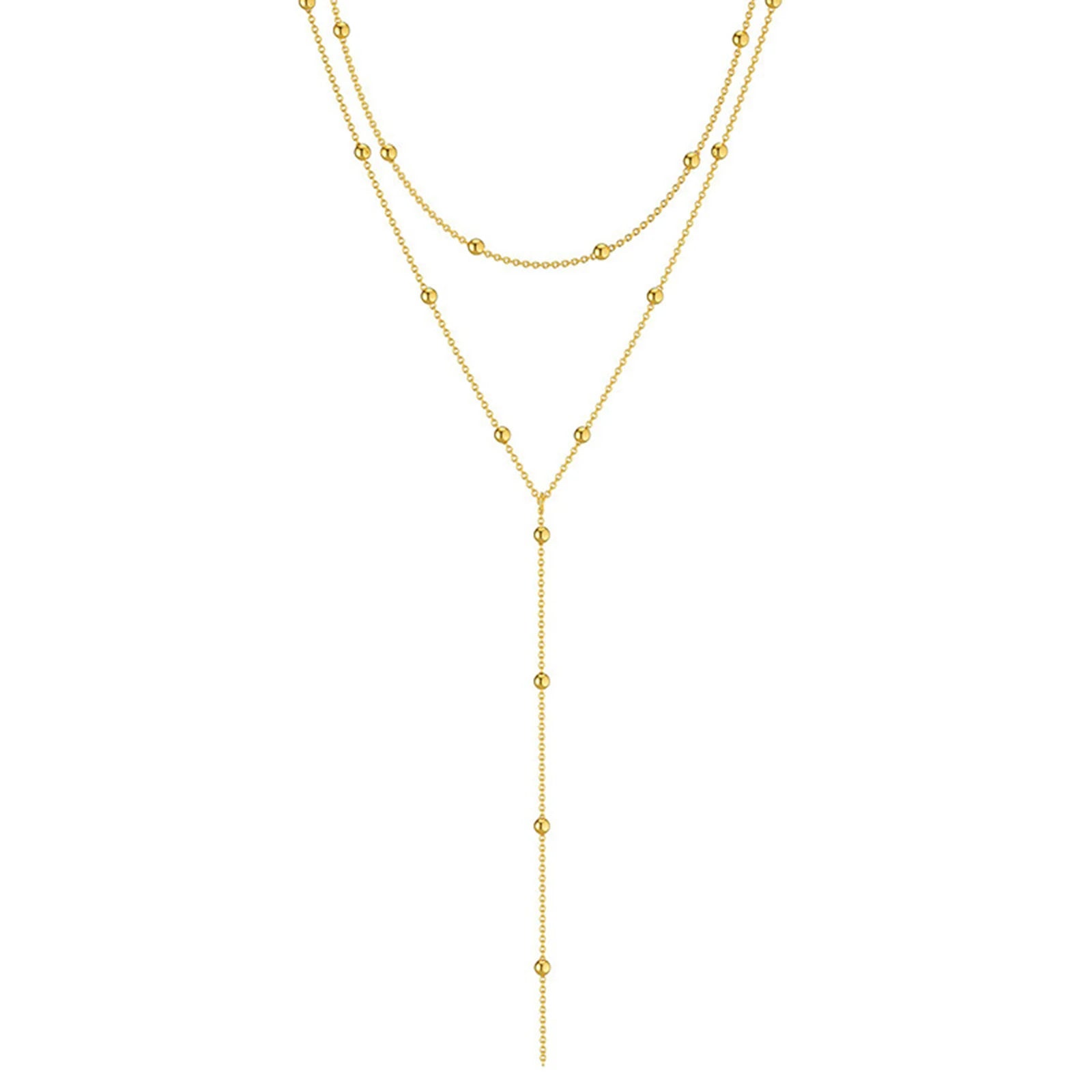 Gold Plated Lariat Necklace for Women, Double Laryered Long Chain Drop Pendant Choker Necklaces Fashion Gifts