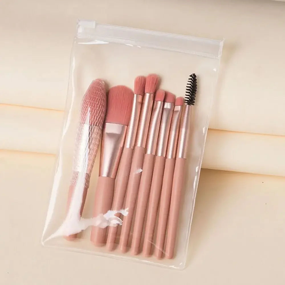 Set of 8 Soft Bristle Make Up Brushes Premium Synthetic With Bag Eyeshadow Brush Eye Facial Beauty Foundation Brush