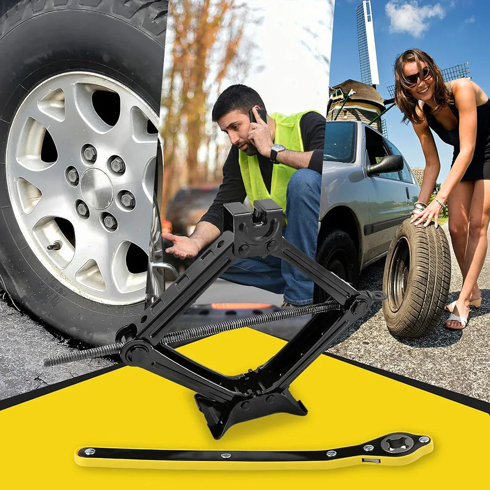 2T/3T Car Scissor Jack Auto Emergency Crank Lift Stand Labor-Saving Repair & Tire Replacement Tool with Wrench for SUV Vehicles