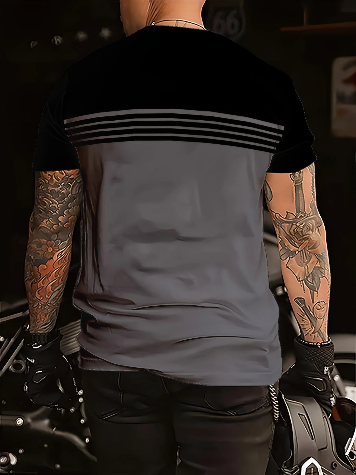 Fashionable men's summer new striped print comfortable breathable round neck T-shirt outdoor casual top