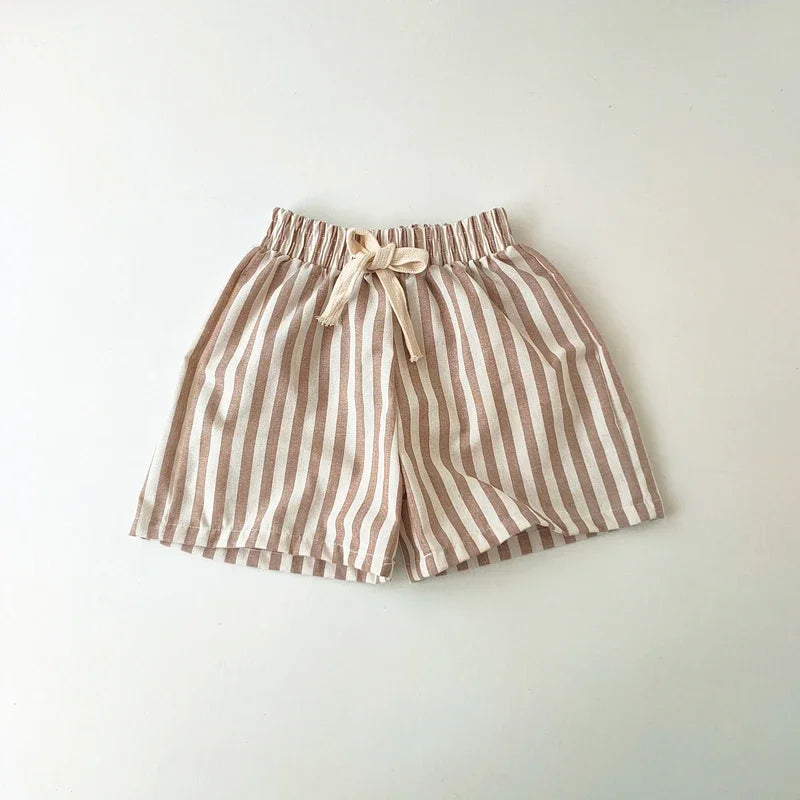 Children's Clothing Vintage Linen Cotton Stripe Pants Baby Boy Girl Casual Shorts Spring Summer Girls Loose Trousers and Shorts