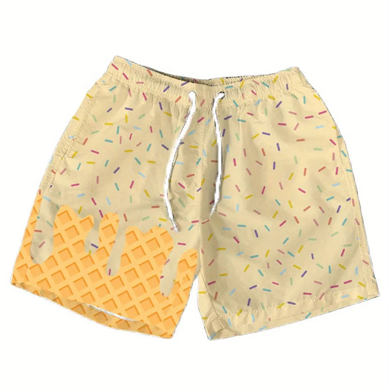 Multi Color Ice Cream Graphic Beach Shorts For Men Kids 3d Printed Cartoon Hawaiian Swimming Trunks Summer Loose Board Shorts