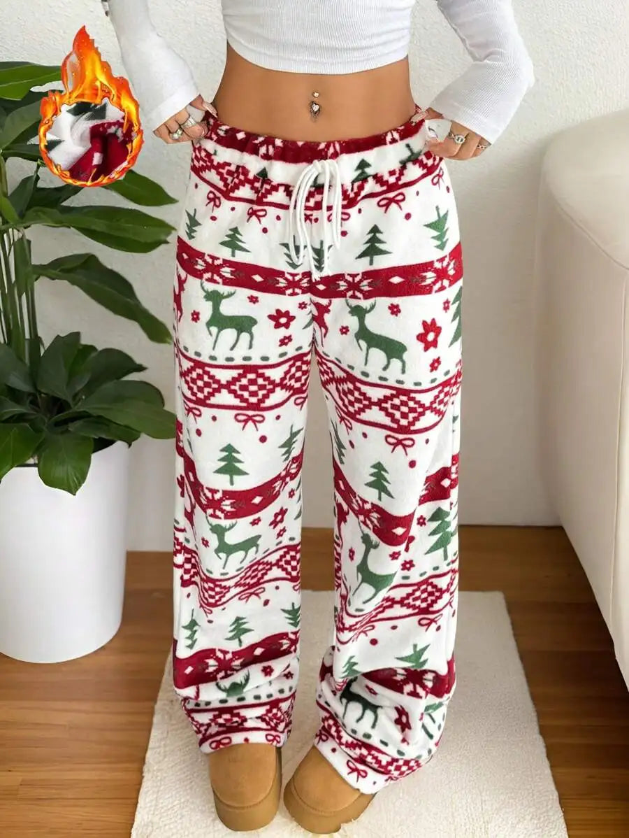 New Plush Graphic Print Comfortable Women Loose Straight Leg Pants