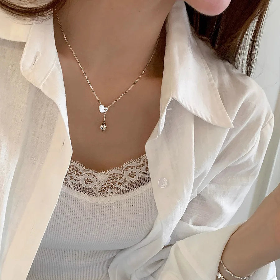 925 Sterling Silver Necklace Heart Pendant Love Adjustable Choker Elegant for Women Girl Jewelry Gift Dropshipping Wholesale