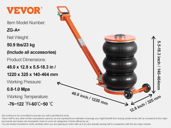 SucceBuy Air Jack 3/5 Ton Pneumatic Lifting Jack with Heightened Column Adjustable Handle Thick Rubber Pad for Sedan SUV Pickup