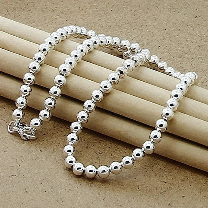 Hot 925 Sterling Silver 4MM/6MM/8MM/10MM Smooth Beads Ball Chain Necklace For Women Men Fashion Jewelry wedding accessories