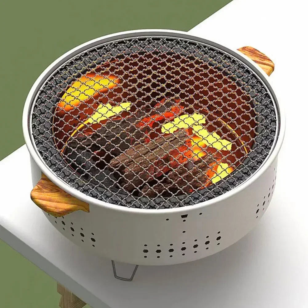 Portable Barbecue Grill Korean Charcoal Stove Stainless Steel Split BBQ Stove Round Non-stick Barbecue Rack For Outdoor Camping