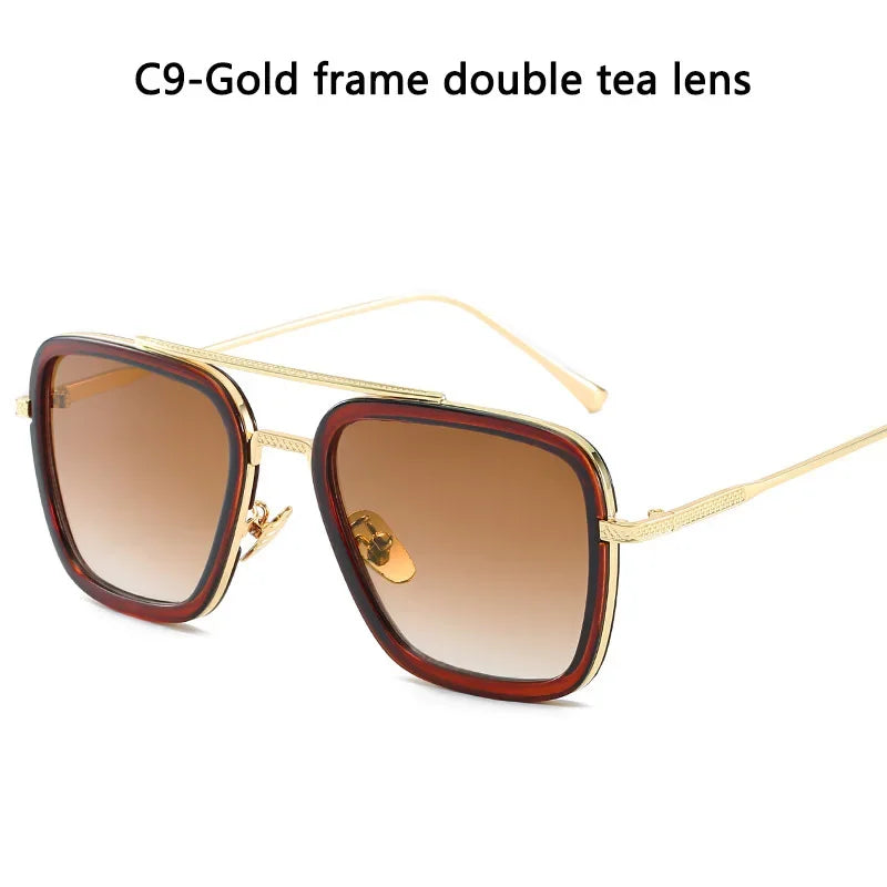 Sun Glasses Fashion Square frame Tony Stark Style Women Sunglasses Men Square Brand Design Sun Glasses Oculos Retro Male Iron